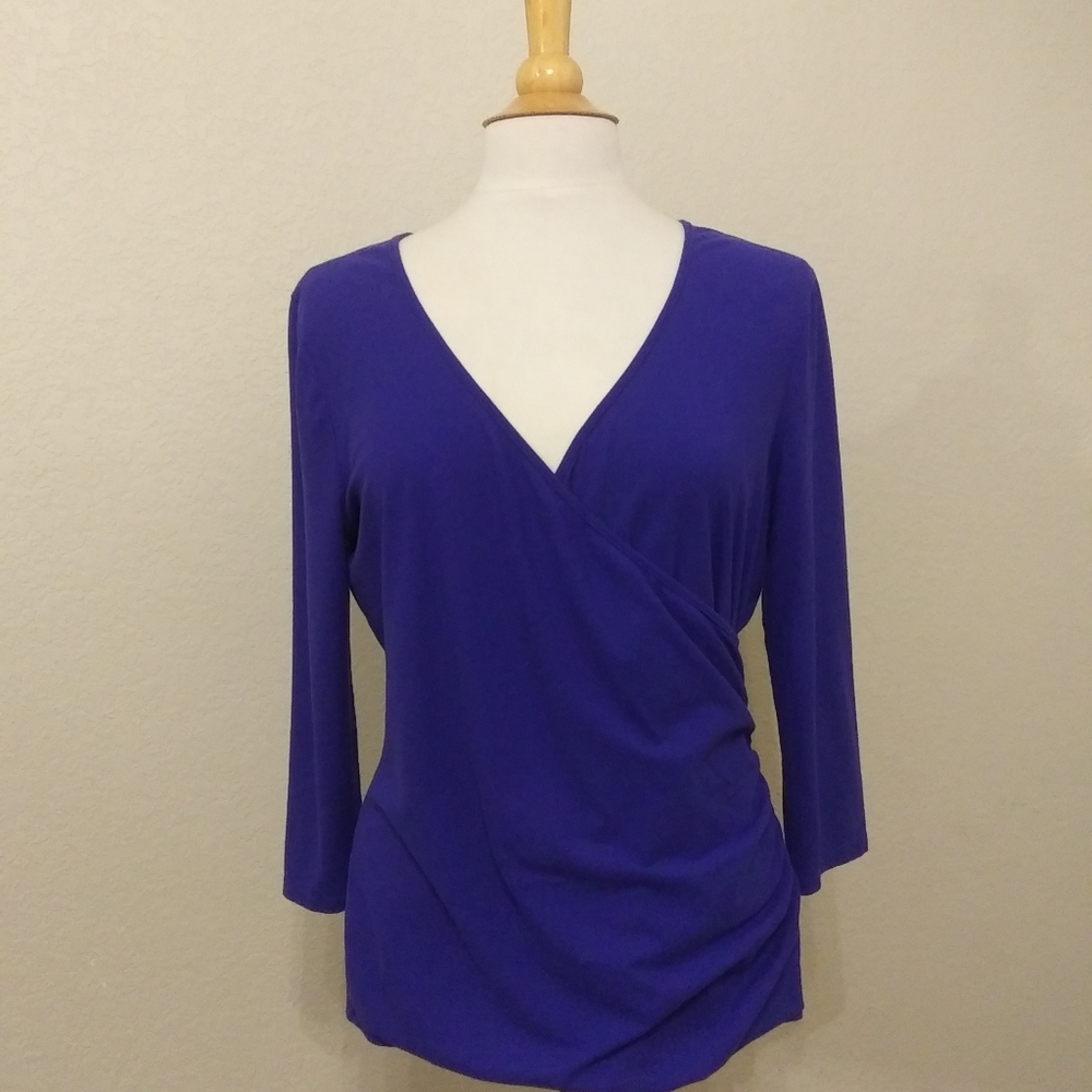 Three Dot XL cobalt blue faux wrap 3/4 slv V neck